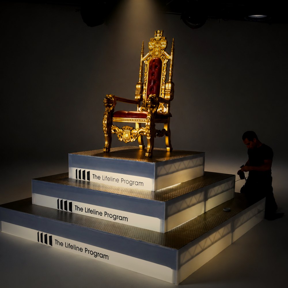 The gilded throne from the Betty White campaign for The Lifeline Program, the face of the life settlement industry