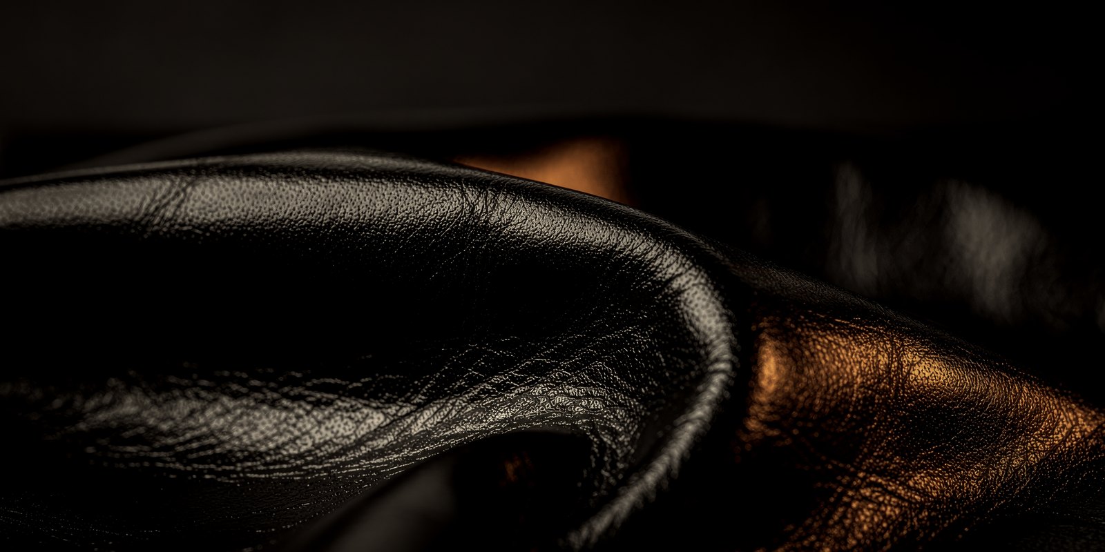 Black leather catching a low amber light — a study in restraint